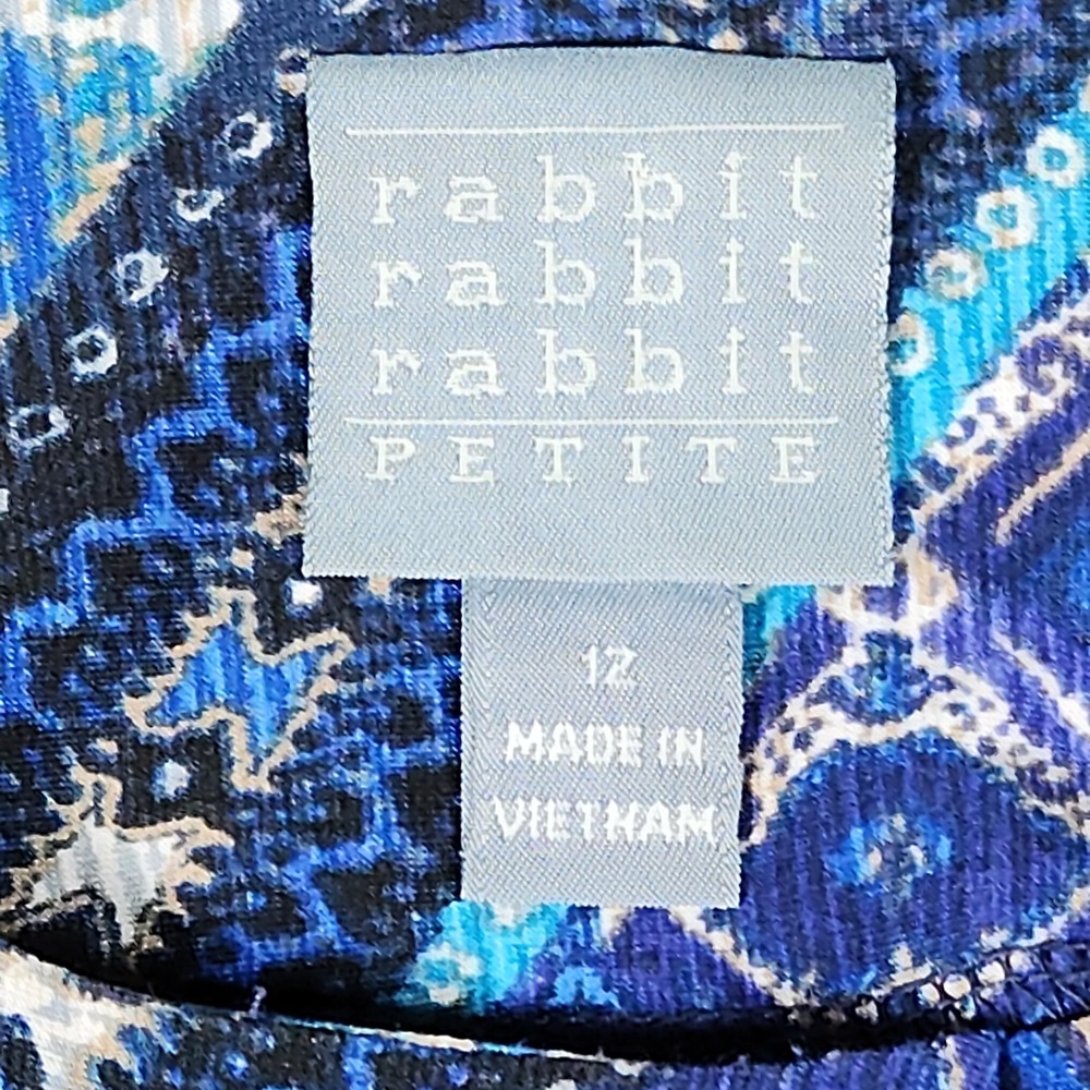 Rabbit Rabbit Rabbit Petite Blue Ikat Patchwork V-Neck 3/4 Sleeve Dress Size 12 - Picture 4 of 8